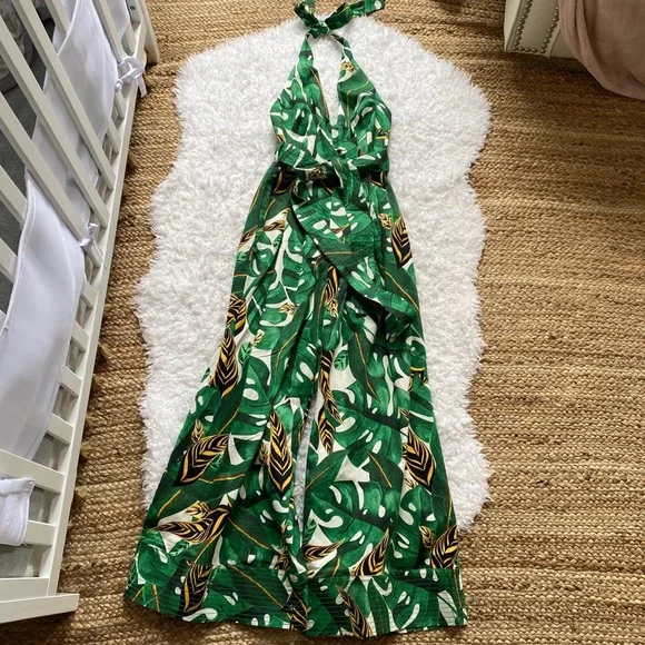 ANTHROPOLOGIE Farm Rio Palm Halter Jumpsuit XS - Picture 2 of 8